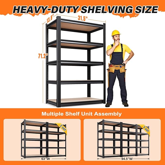 71.2''H Storage Shelves, 2500lbs Garage Shelving, Adjustable Heavy Duty - Image 3