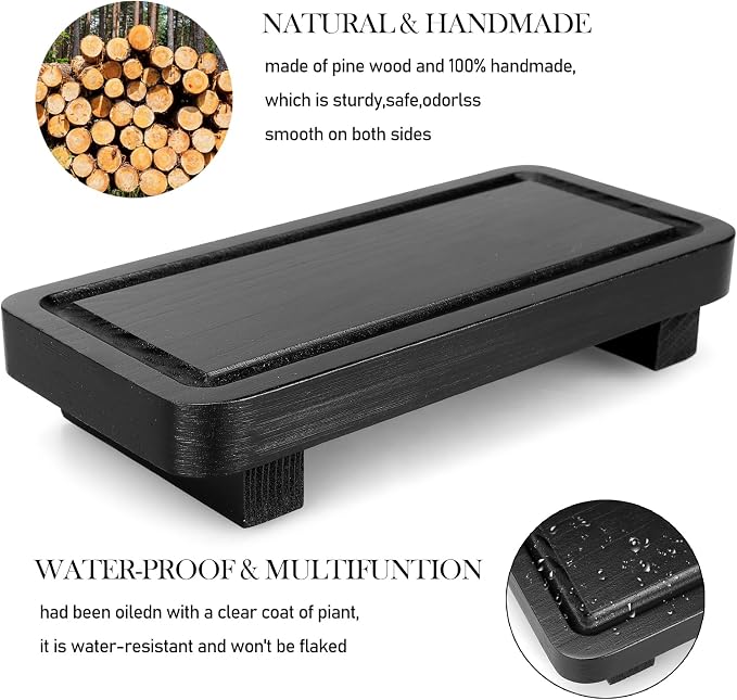 Small Black Kitchen Soap Tray for Counter Dish Soap Dispenser Wooden Display - Image 4