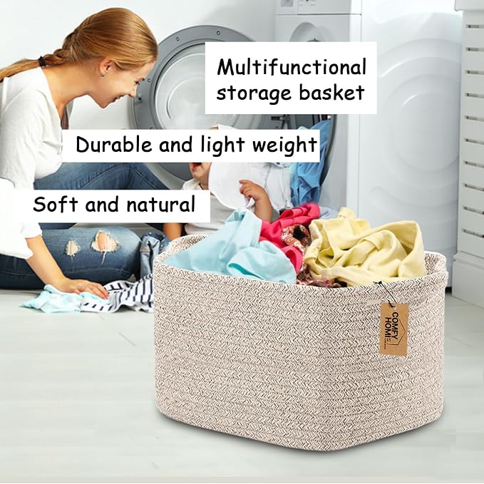 COMFY-HOMI Storage Basket for Shelves, Woven Baskets for Storage, Cotton Rope - Image 5