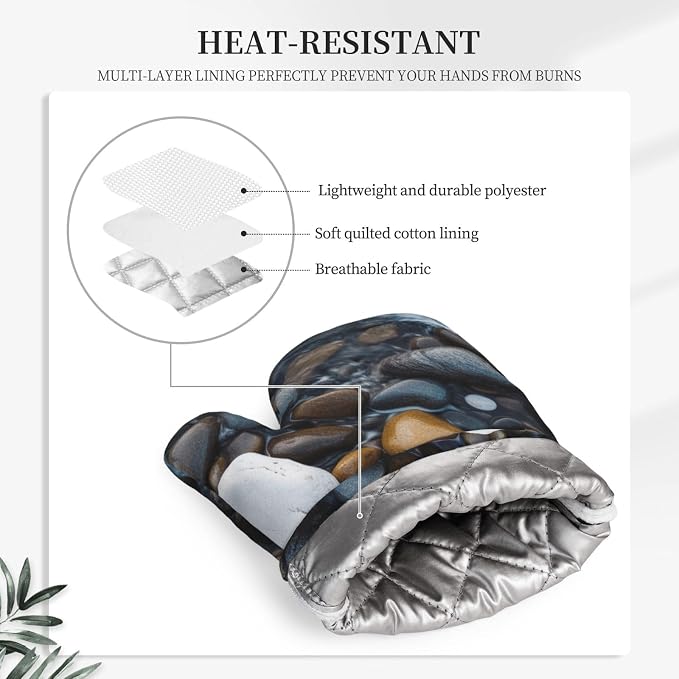 Sea Stones Print Oven Mitts Set of 2, Heat Resistant Silicone Oven Mittens - Image 5