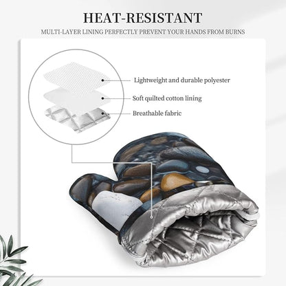 Sea Stones Print Oven Mitts Set of 2, Heat Resistant Silicone Oven Mittens - Image 5