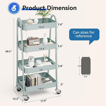 OLIXIS Metal 4 Tiers Utility Rolling Cart, Mobile Storage Shelf - Image 4