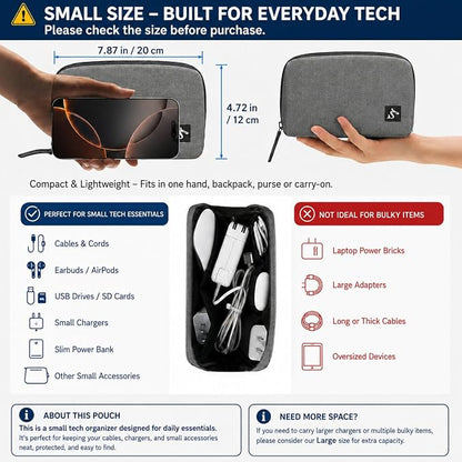 Small Electronics Organizer Travel Case, Cord and Cable Tech Bag Pouch | - Image 3