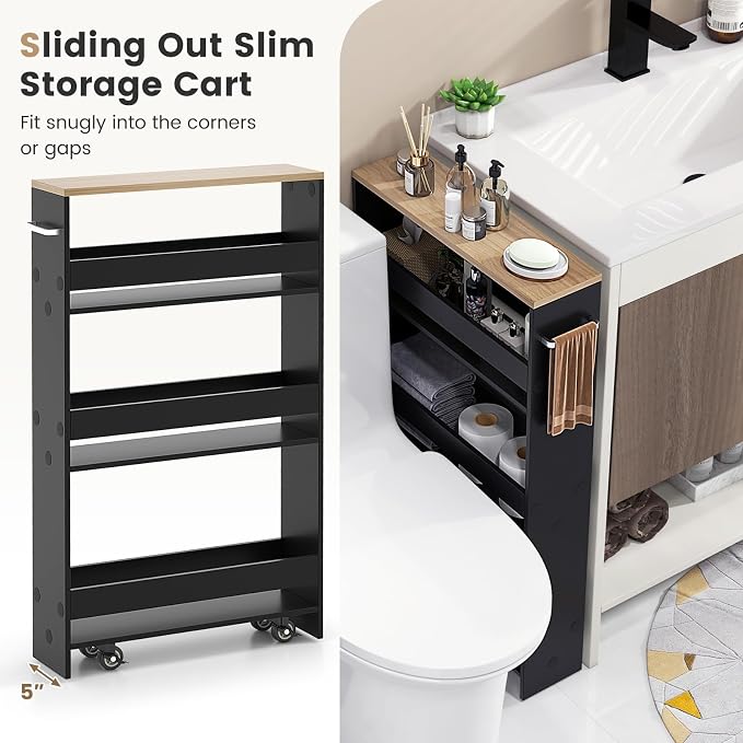 MAT EXPERT Slim Rolling Storage Cart, 4-Tier Freestanding Slim Storage Cart - Image 7