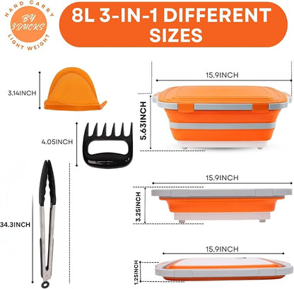 Collapsible BBQ Prep Tub 8L Orange | Portable Meat Marinating Container - Image 2