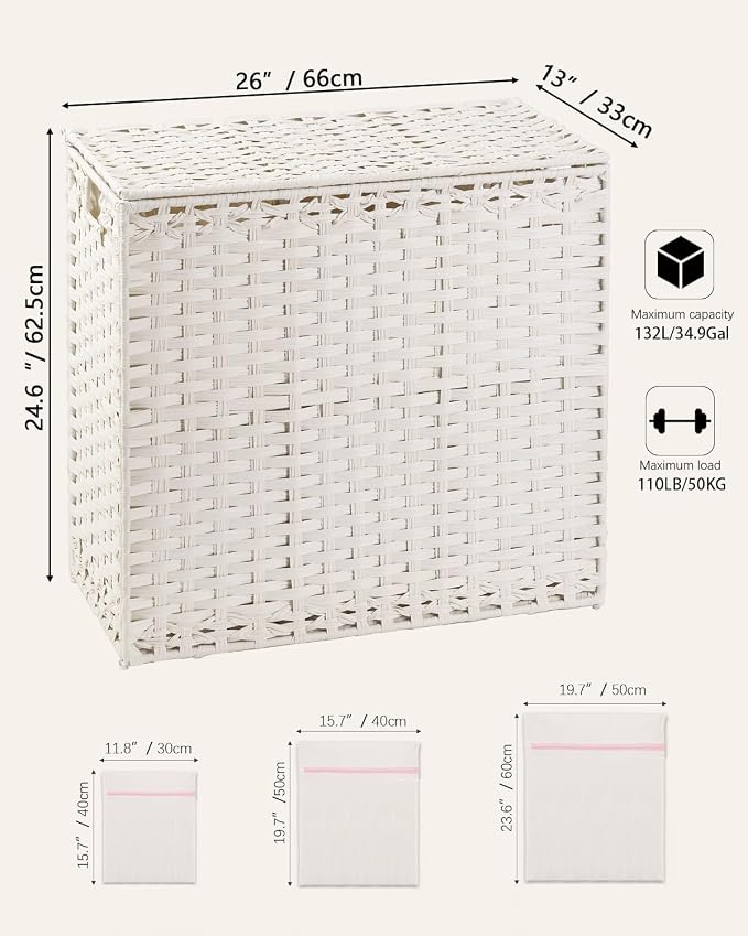 Laundry Hamper with Lid Laundry Basket 132 L Wicker Clothes Hamper, Handwoven - Image 5