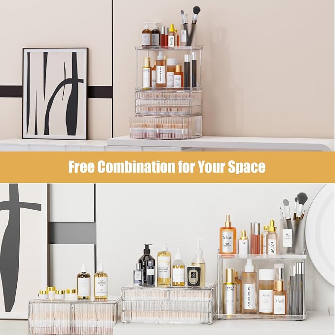 2-Tier 5-Drawer Bathroom Countertop Organizer : Multi-Purpose Makeup Organizer - Image 3