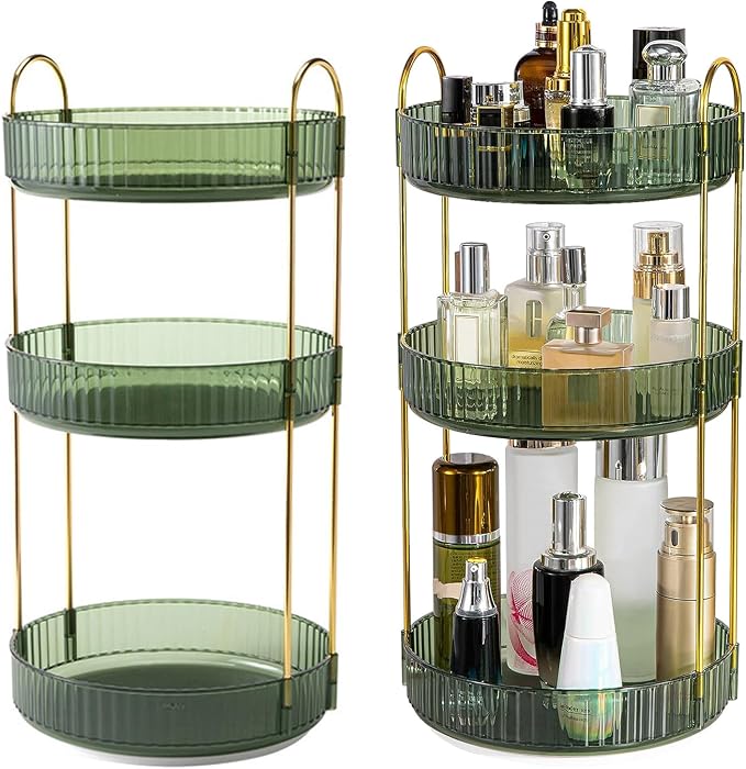 360° Rotating Makeup Organizer for Vanity, 3 Tier Spinning Perfume Cosmetic by ComfyElect
