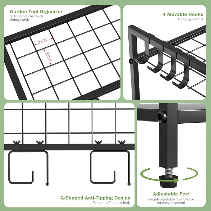 Garden Tool Organizer for Garage, Yard Tool Rack, Holds Up to 36 Long-Handled - Image 3