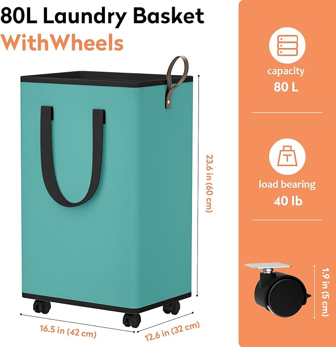 SpaceTrove Laundry Basket with Wheels, Collapsible Laundry Baskets, Laundry - Image 4