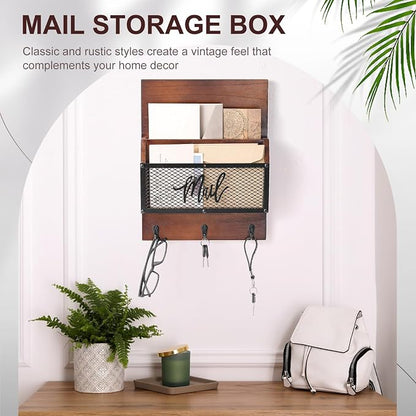 Yalikop Farmhouse Mail Organizer Wall Mounted Rustic Mail Holder Hanging Key - Image 5