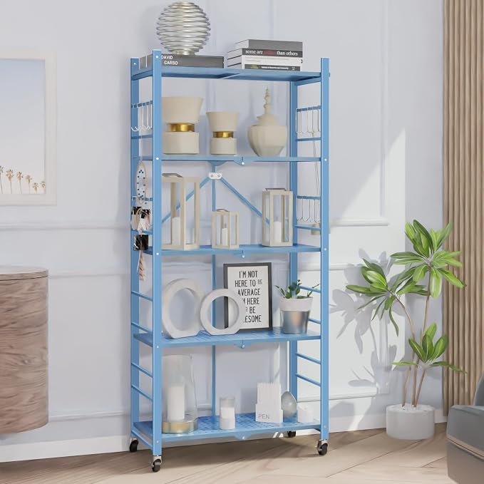 Himix Storage Shelves with 20 Hooks, 5-Tier Foldable Shelf - Image 2