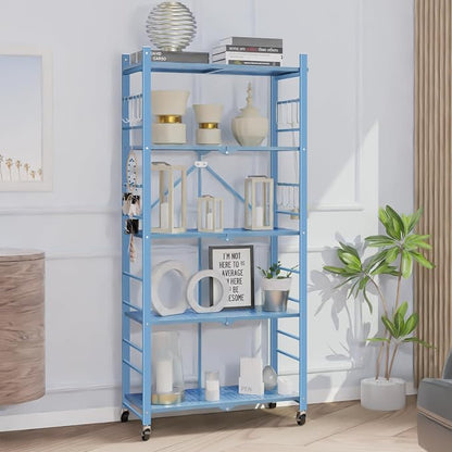 Himix Storage Shelves with 20 Hooks, 5-Tier Foldable Shelf - Image 2