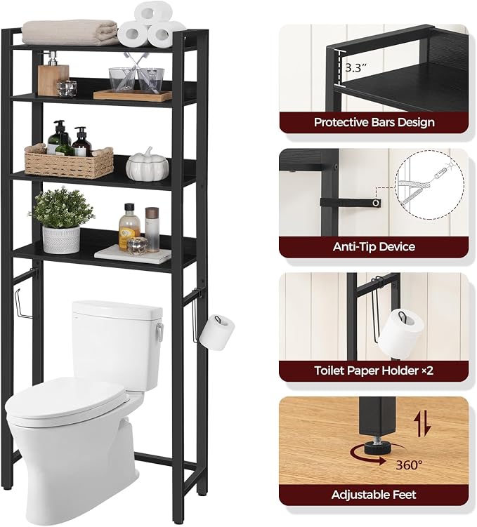 MAHANCRIS Over The Toilet Storage Rack, 4 Tier Bathroom Organizer Over Toilet - Image 6