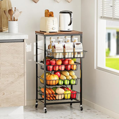 Fruit Vegetable Cart, 4-Tier Snack & Kitchen Cart on Wheels - Image 3