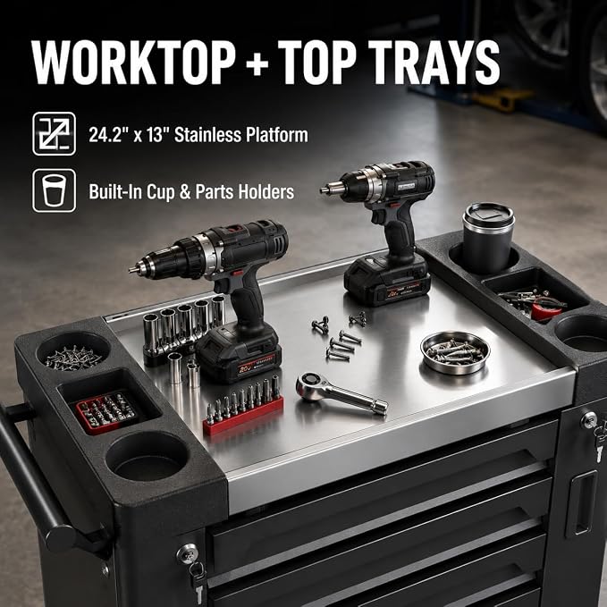 7-Drawer Rolling Tool Chest, Tool Box Lockable Metal Tool Cabinet - Image 5