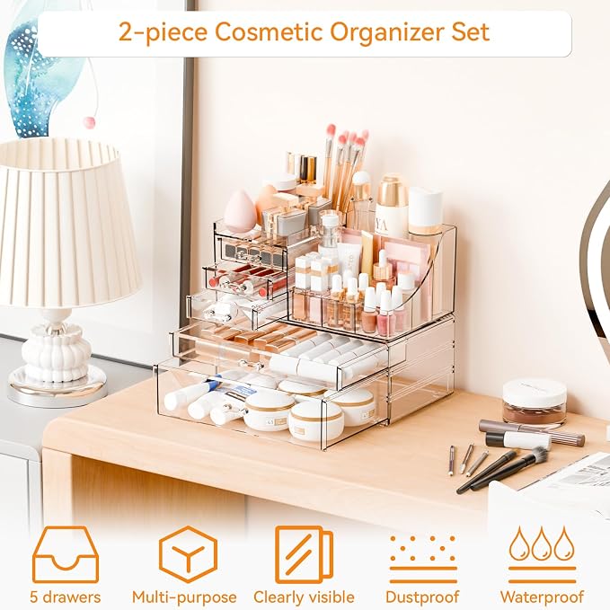 Yieach 2 Pack Clear Makeup Organizer Countertop - Image 4