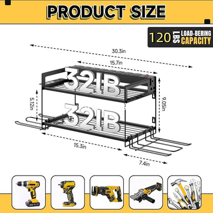 Power Tool Organizer Wall Mount, 2 Layers Heavy Duty 4 Cordless Drill Holder - Image 3