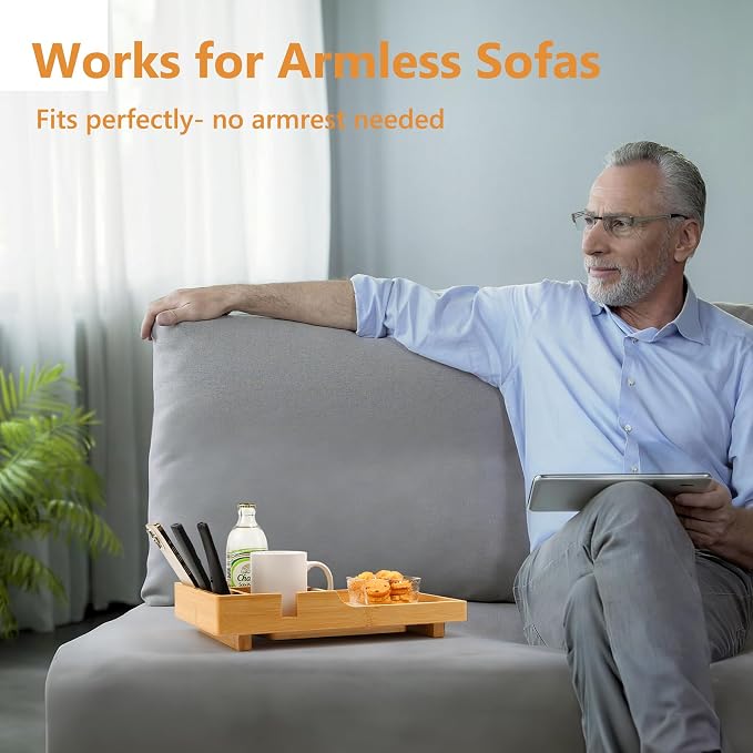 Couch Tray Insert for Middle Seat, Bamboo Couch Table - Image 7