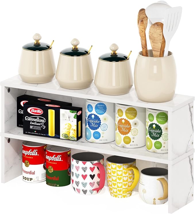 Furinno Helena Kitchen Counter Stackable Organizer Shelf, Marble White by Furinno-FitsYourSpaceFitsYourBudget