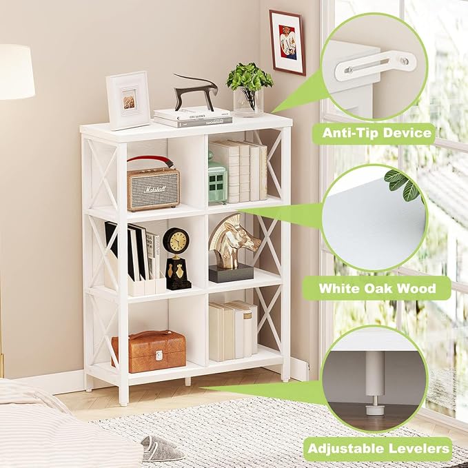 FATORRI 6 Cube Storage Organizer Shelf, Wood and Metal Cubby Bookshelf - Image 5