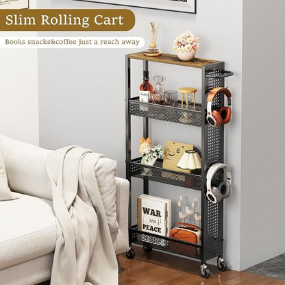 Utility Slim Storage Cart 4 Tier Small Rolling Kitchen Laundry Room - Image 3