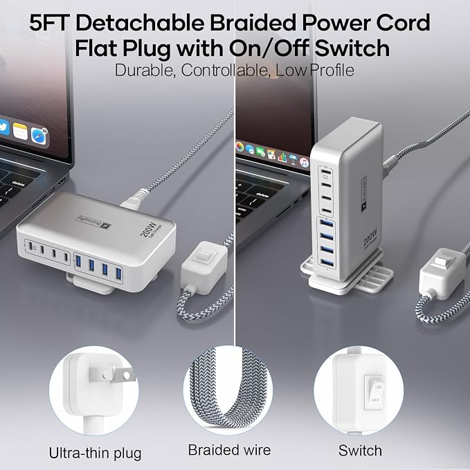 200W Charging Station for Multiple Devices, 8-Port USB C Charger Block Fast - Image 2
