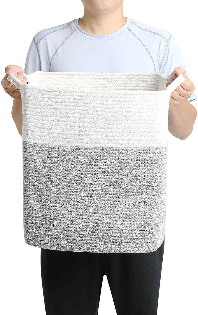 Tall Laundry Basket With Handles, Woven Cotton Rope Big Laundry Hamper Sorters - Image 4