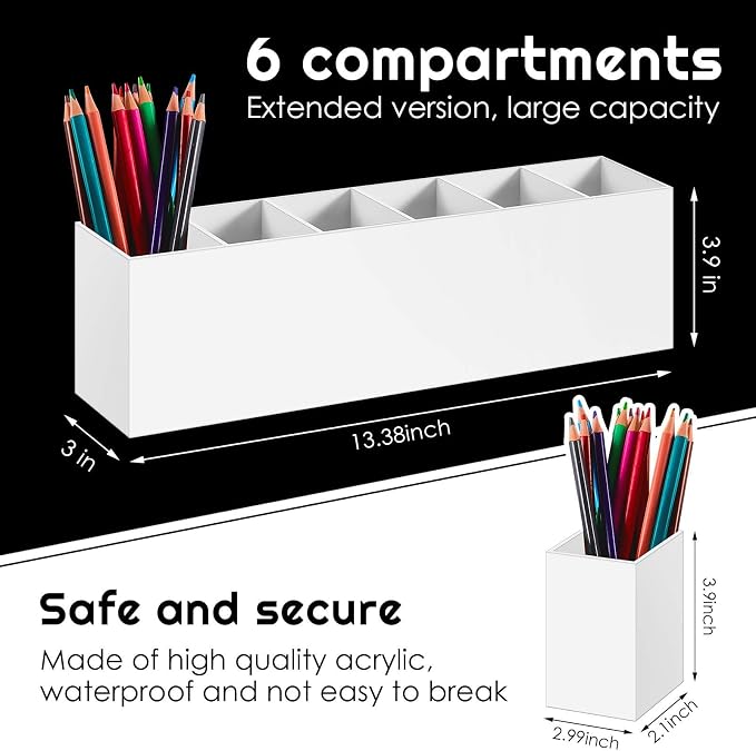 2 Pack Acrylic Makeup Brush Holder 6 Compartments Pencil Organizer Cup Pencil - Image 2