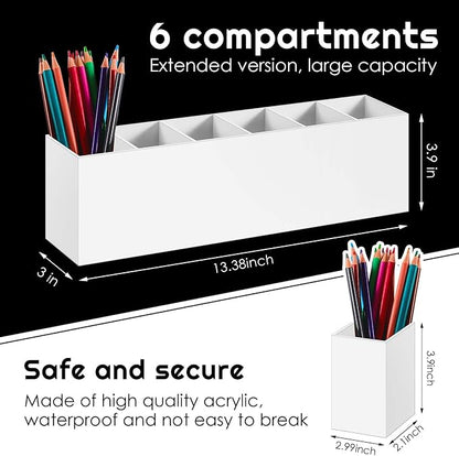 2 Pack Acrylic Makeup Brush Holder 6 Compartments Pencil Organizer Cup Pencil - Image 2