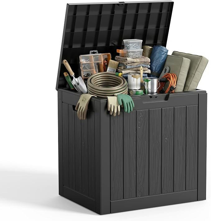 Vixzen 35 Gallon Deck Boxes Outdoor Waterproof, Lockable Resin Storage Box by Vixzen