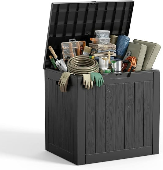 Vixzen 35 Gallon Deck Boxes Outdoor Waterproof, Lockable Resin Storage Box by Vixzen
