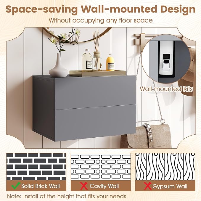 KOMFOTT Floating Nightstand Set of 2, Wall Mounted Night Stand - Image 6
