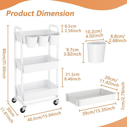 JIUYOTREE 3-Tier Plastic Rolling Storage Cart Utility Cart - Image 3
