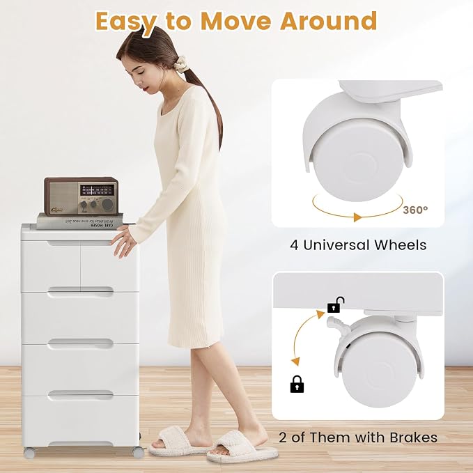 LOKO 5-Drawer Plastic Rolling Storage Cart | Mobile Storage Cabinet | Vertical - Image 7