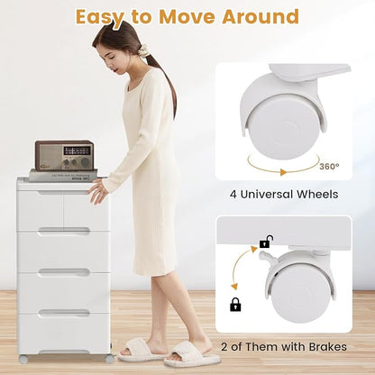 LOKO 5-Drawer Plastic Rolling Storage Cart | Mobile Storage Cabinet | Vertical - Image 7