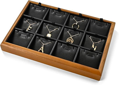 Oirlv Solid Wood 12 Grid Liner Pendant Jewelry Organizer Tray Jewelry Drawer - Image 5