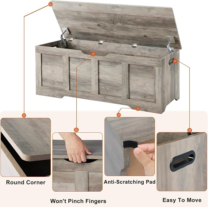 Timberer 47.2" Wooden Storage Chest, Extra Large Storage Trunk | Storage Bench - Image 6