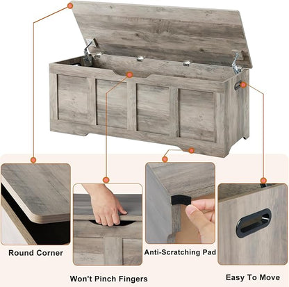 Timberer 47.2" Wooden Storage Chest, Extra Large Storage Trunk | Storage Bench - Image 6