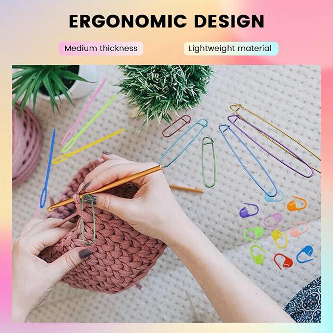 12Pcs Knitting Stitch Holder Set, 6Size Aluminum Needle Crochet Yarn Stitch - Image 4