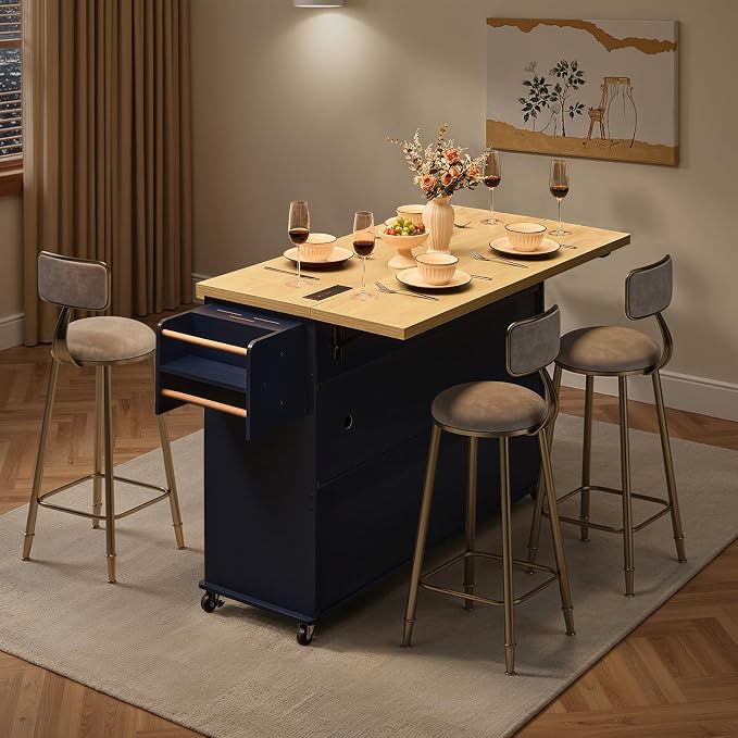 60.2" Kitchen Islands with Storage, Rolling Island Table with Trash Can Storage - Image 7
