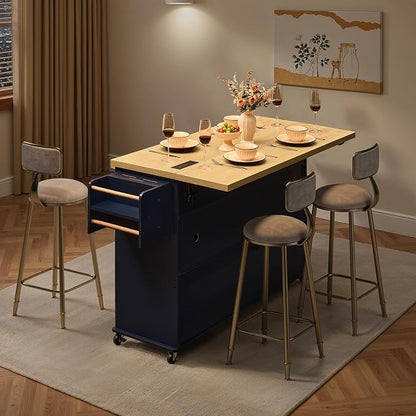 60.2" Kitchen Islands with Storage, Rolling Island Table with Trash Can Storage - Image 7