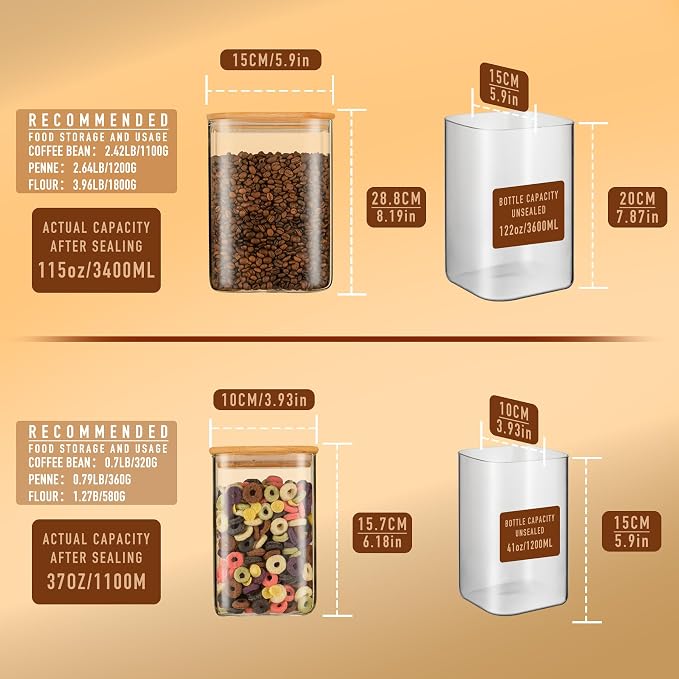 D2scrma 122oz 41oz Airtight Glass Square Storage Canister - Image 2