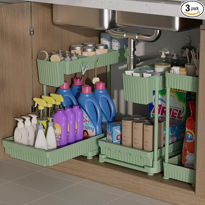 Sevenblue 3 Pack Multi-Purpose Pull-Out Storage Organizers, 2-Tier L-Shaped by Sevenblue