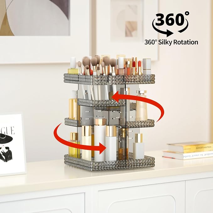 Rotating Makeup Organizer, Large Capacity Cosmetic Display Case, Acrylic - Image 3