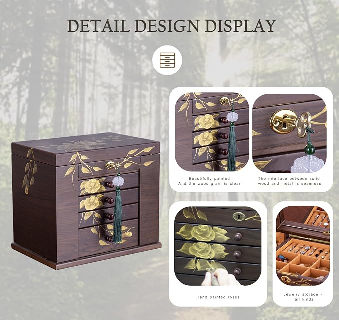 Wooden Jewelry Box for Women, 5-Layer Large Wood Jewelry Boxes & Organizer - Image 5