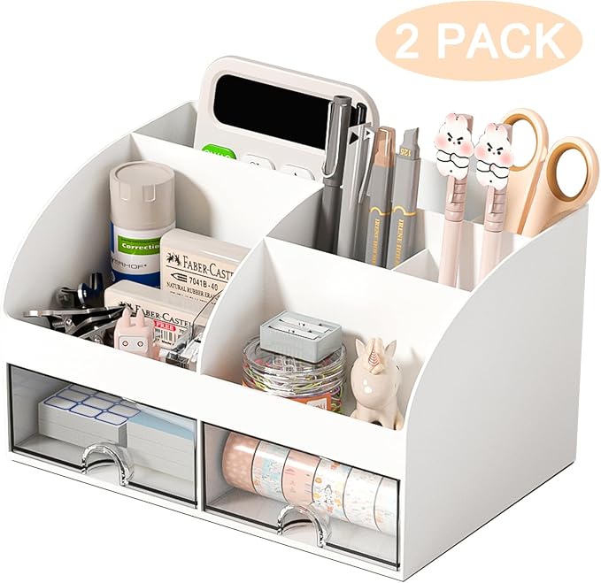 COMFYROOM Desk Organizer with 6 Compartments and 2 Drawers, Plastic Makeup - Image 2