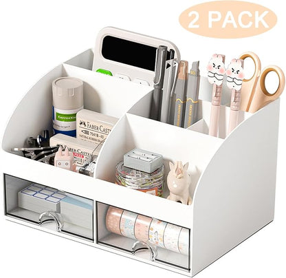 COMFYROOM Desk Organizer with 6 Compartments and 2 Drawers, Plastic Makeup - Image 2