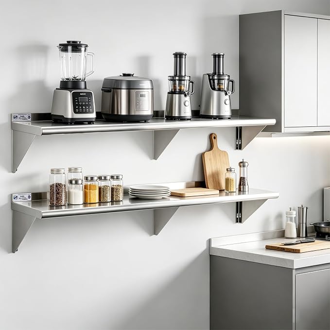 Hally Stainless Steel Shelf Wall Mounted Metal Shelf Wall Shelf 12 x 72 NSF - Image 2