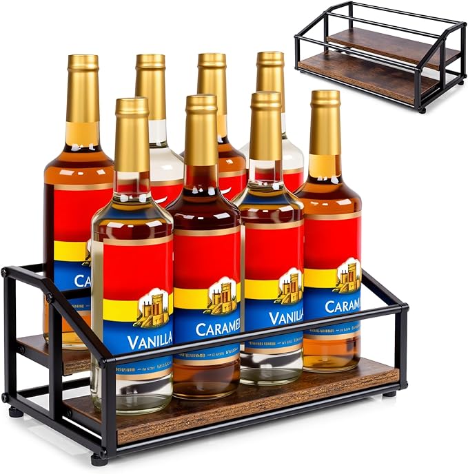 Coffee Syrup Organizer Rack, Liquor Bottle Display Shelf, 2 Tier 8 Syrup by kimilus